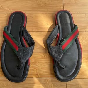 Gucci web leather thong sandals